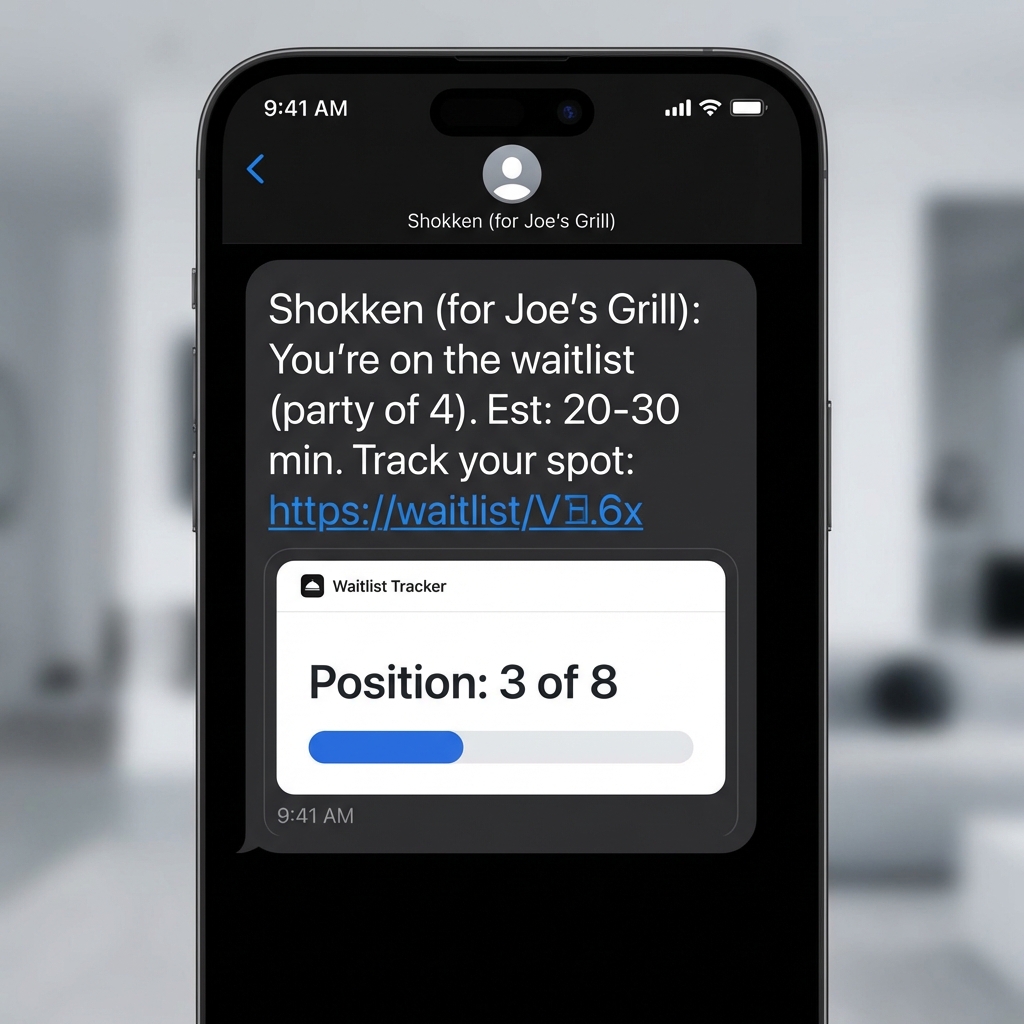 Guest receiving SMS with waitlist tracking link